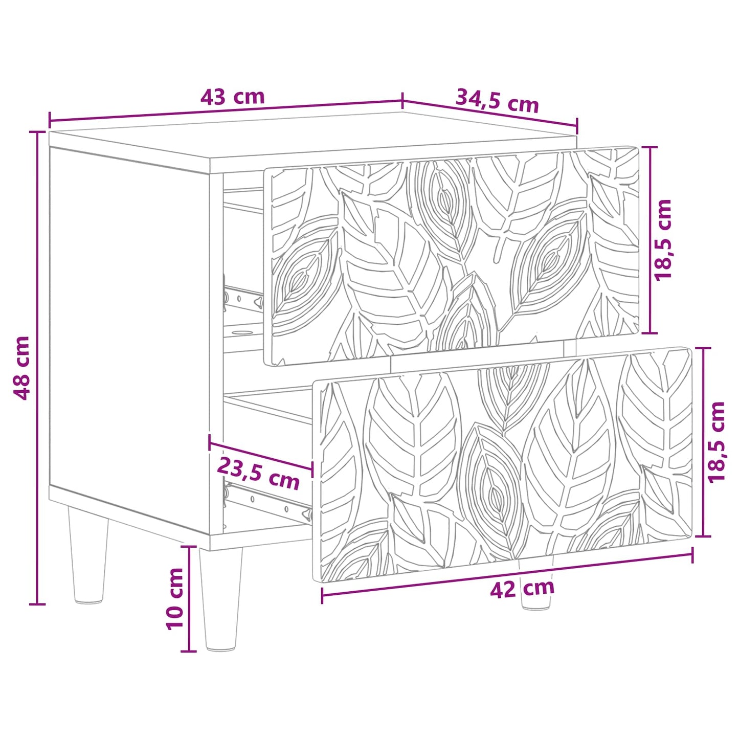 vidaXL Bedside Table High Gloss White 43 x 34.5 x 48 cm