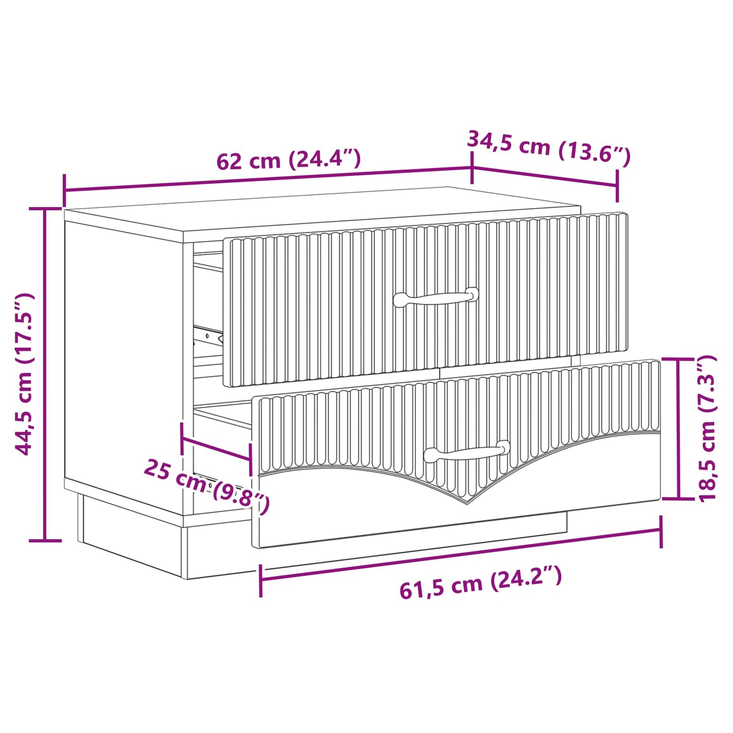 vidaXL Bedside Cabinet Sonoma Oak 62 x 34.5 x 44.5 cm Engineered Wood