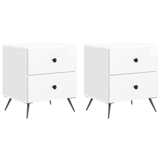 vidaXL Bedside Cabinet 2 pcs High Gloss White 43 x 34.5 x 47.5 cm