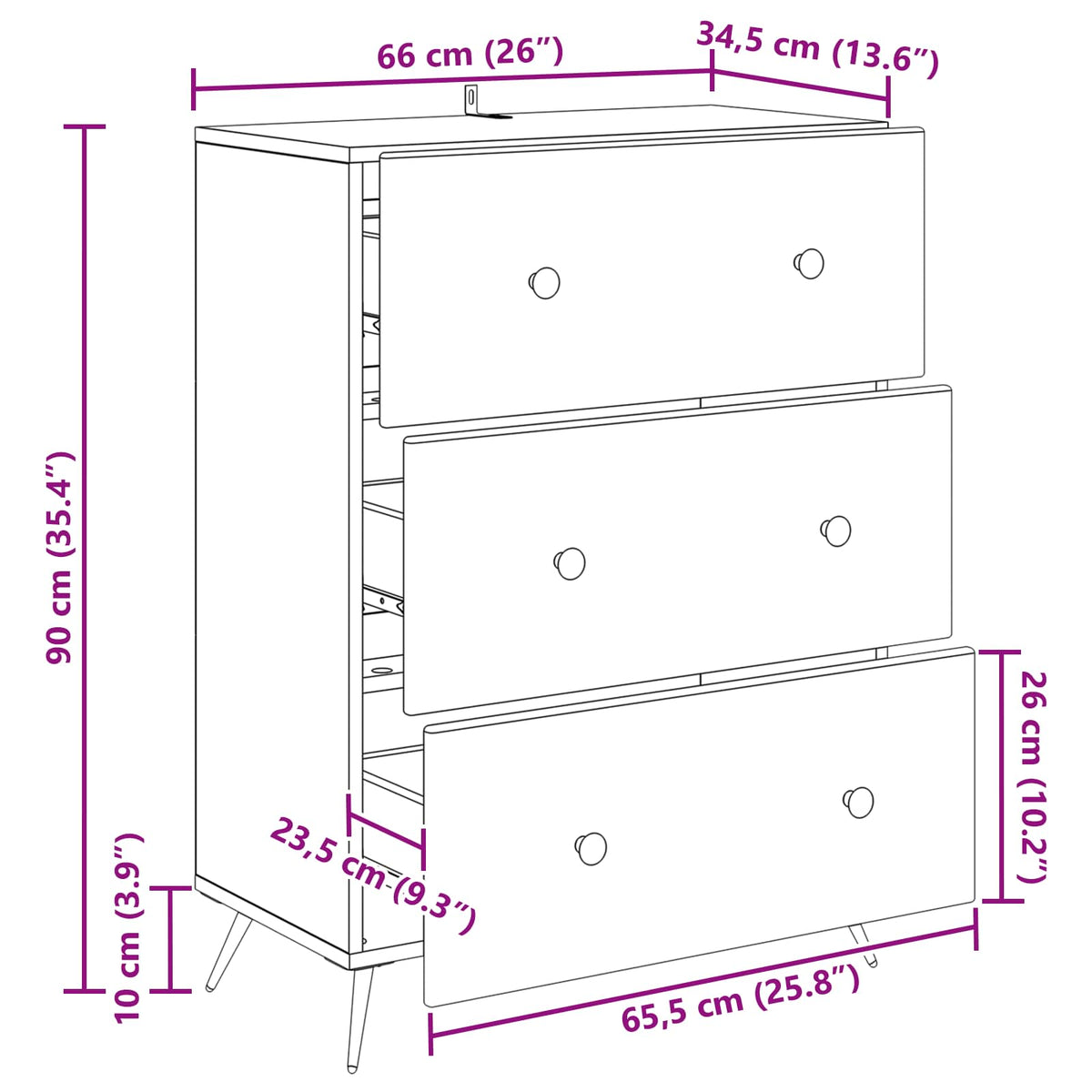 vidaXL Drawer Cabinet 66 x 34.5 x 90 cm Engineered Wood Sonoma Oak
