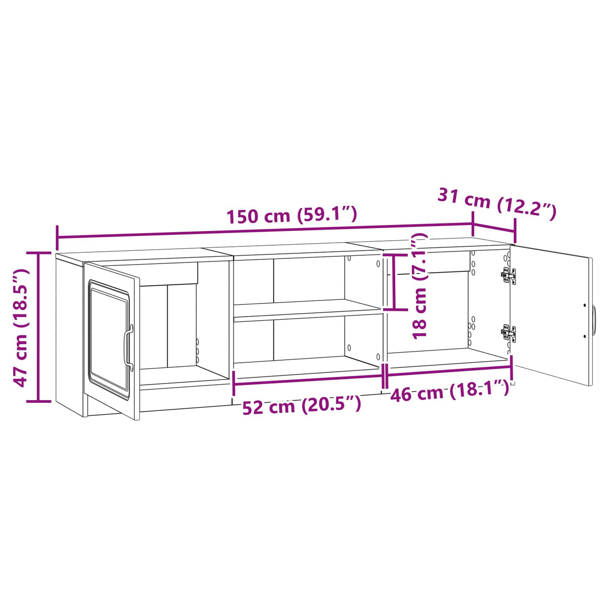 vidaXL TV Cabinet Black 150 x 31 x 47 cm Engineered Wood