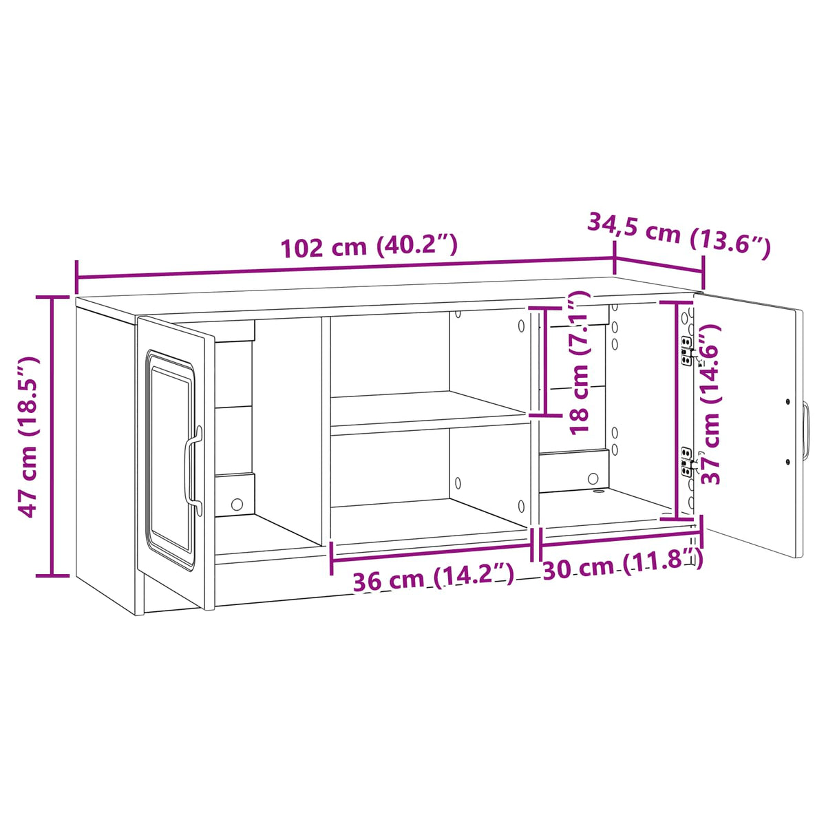 vidaXL TV Cabinet Black 102 x 34.5 x 47 cm Engineered Wood