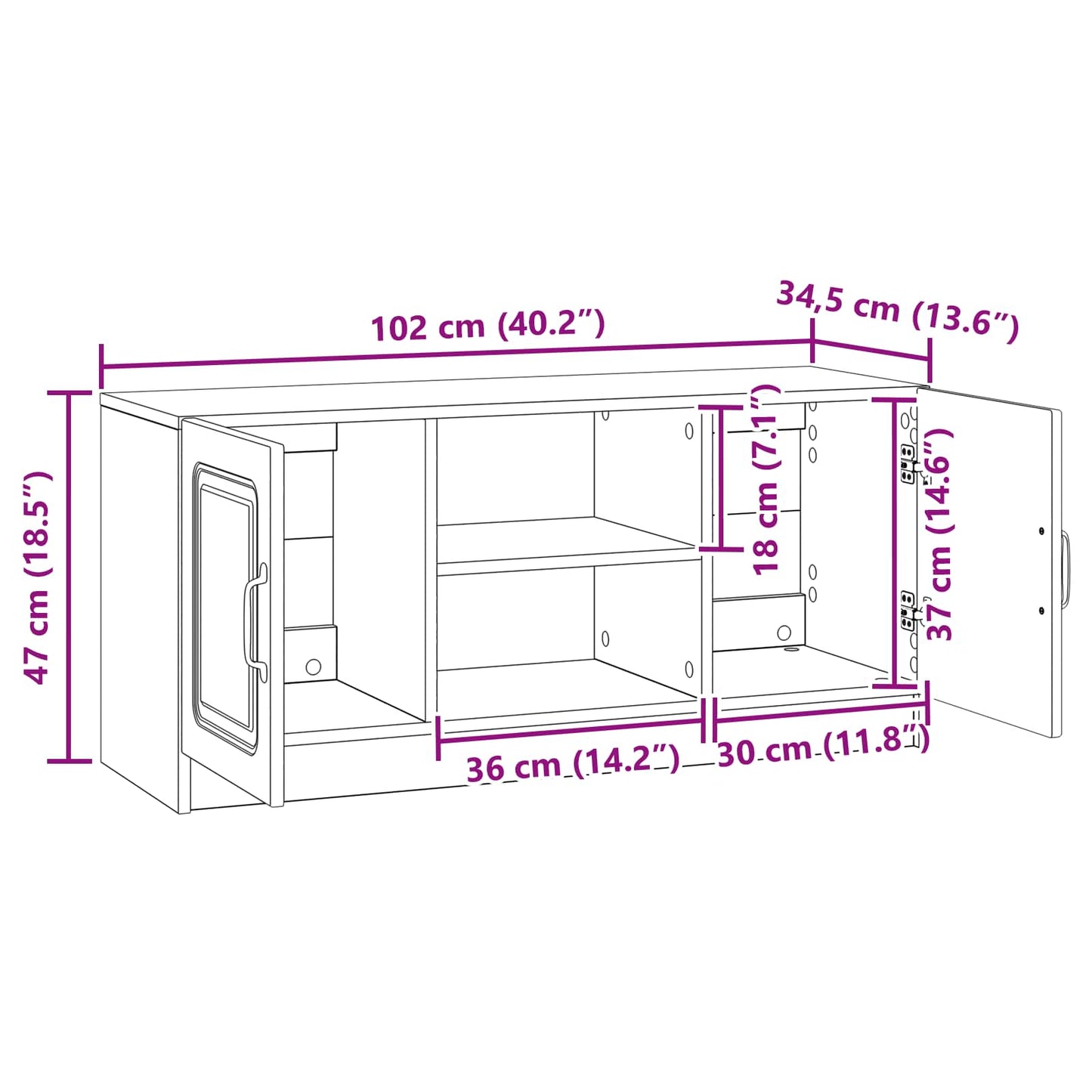 vidaXL TV Cabinet High Gloss White 102 x 34.5 x 47 cm Engineered Wood