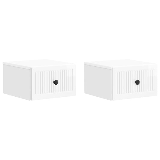 vidaXL Wall-Mounted Bedside Cabinet with Drawer 2 pcs High Gloss White