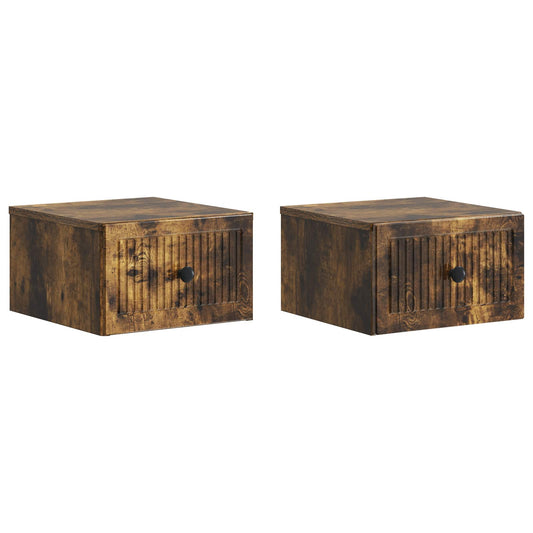vidaXL Wall-Mounted Bedside Cabinet 2 pcs Smoked Oak 33 x 34.5 x 20 cm