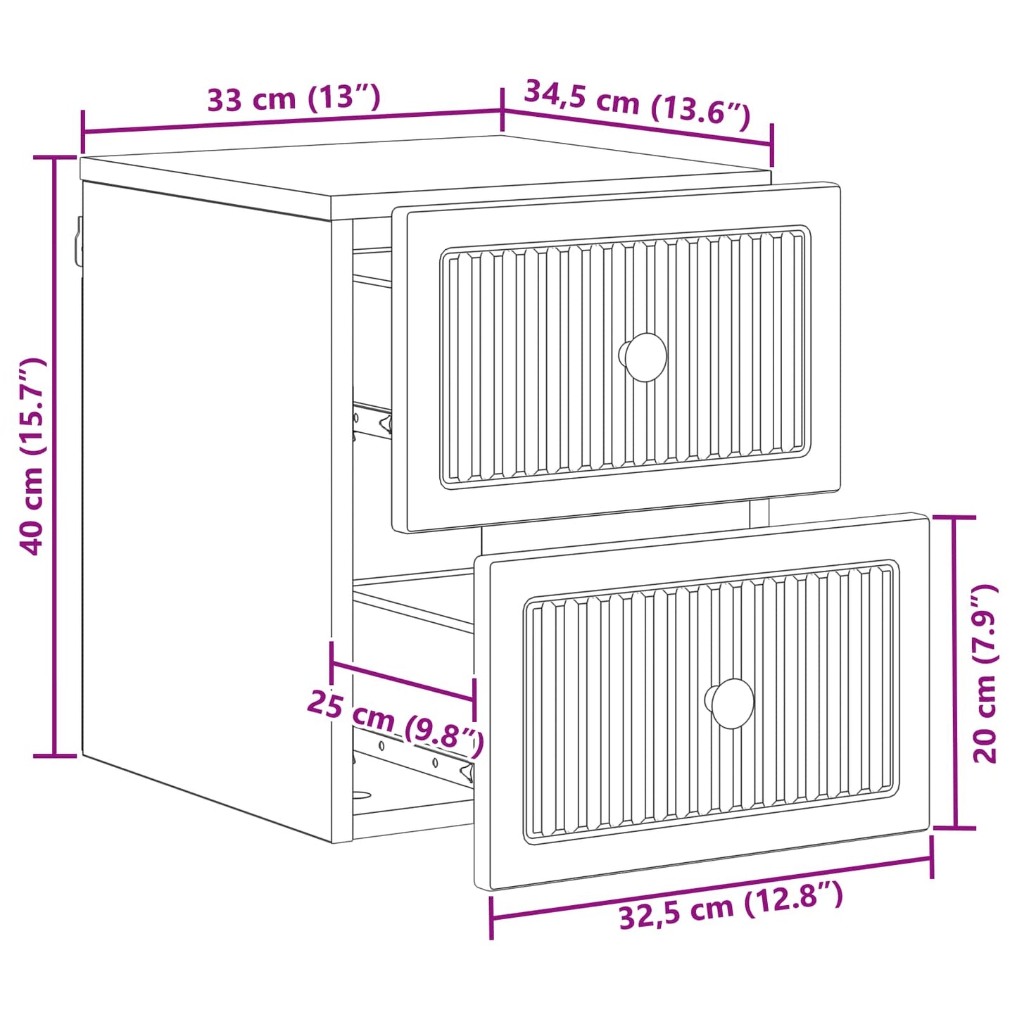 vidaXL Wall-Mounted Bedside Cabinet Concrete Grey 33 x 34.5 x 40 cm