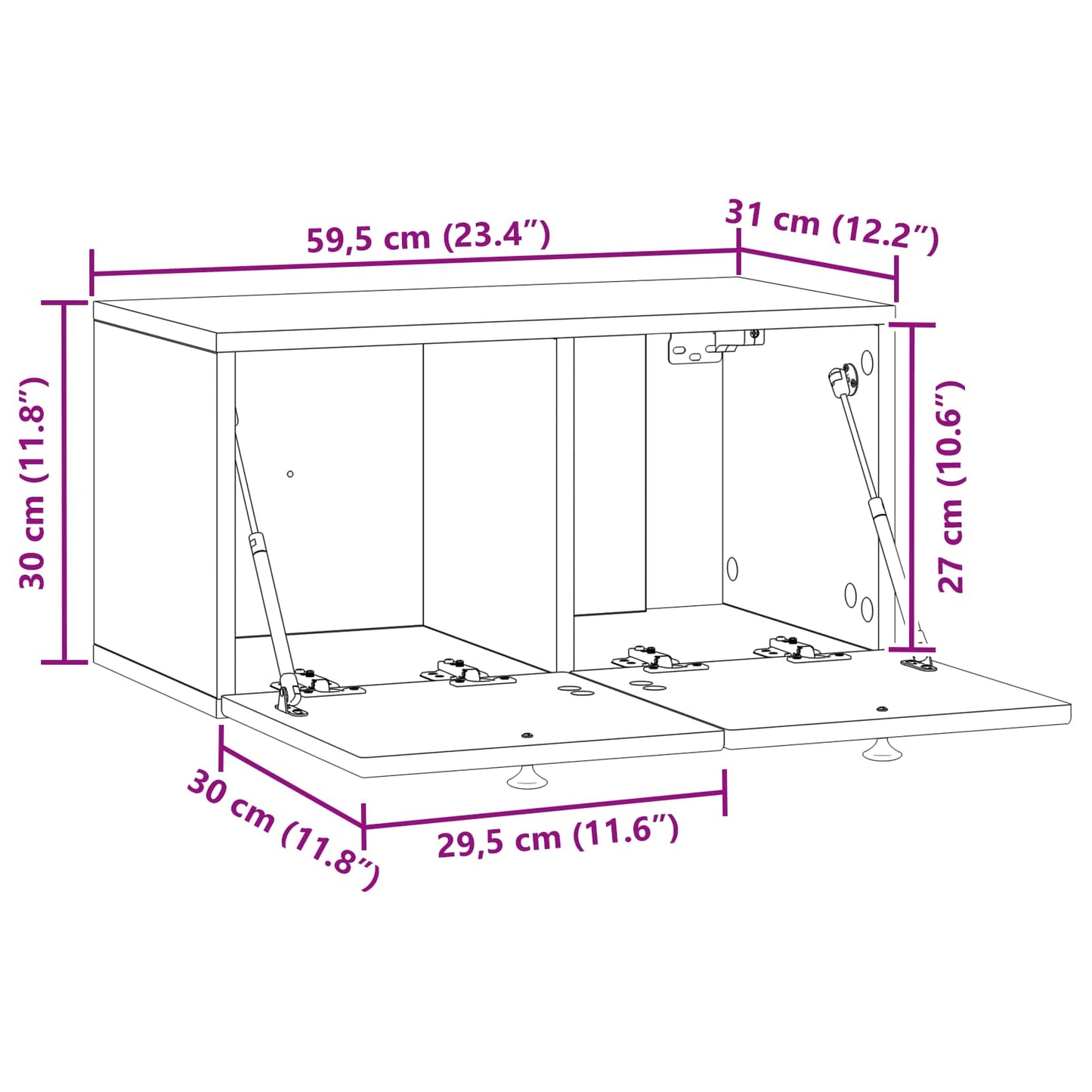 vidaXL Wall-Mounted TV Cabinet Sonoma Oak 59.5 x 31 x 30 cm