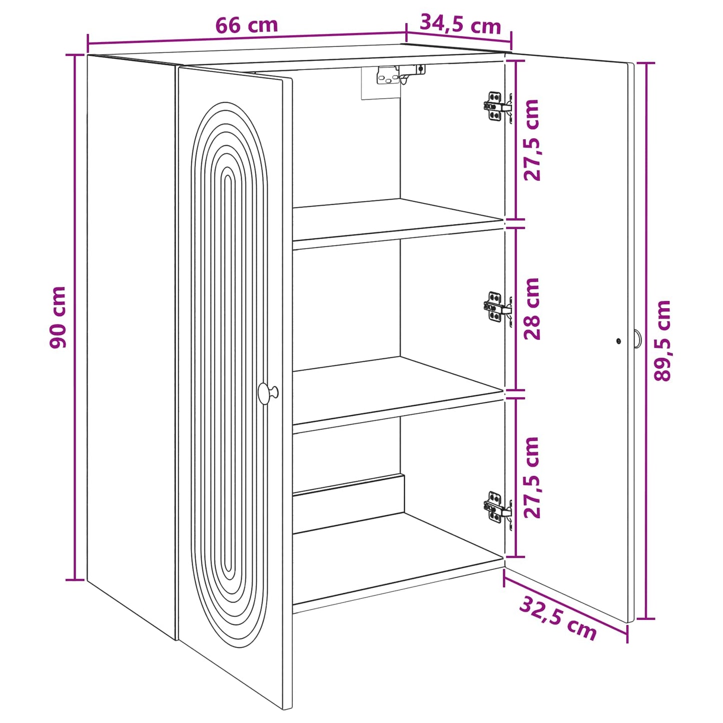 vidaXL Wall-Mounted Cabinet Black 66 x 34.5 x 90 cm Engineered Wood