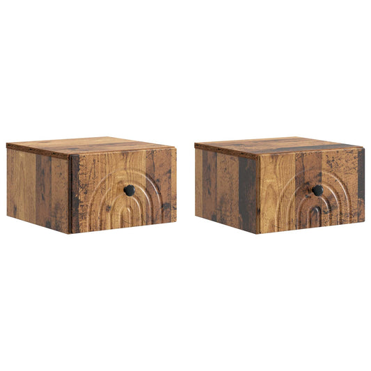 vidaXL Wall-Mounted Bedside Cabinet 2 pcs Old Wood 33 x 34.5 x 20 cm