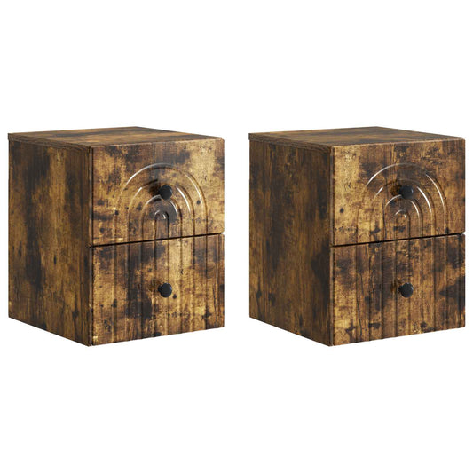 vidaXL Wall-Mounted Bedside Cabinet 2 pcs Smoked Oak 33 x 34.5 x 40 cm