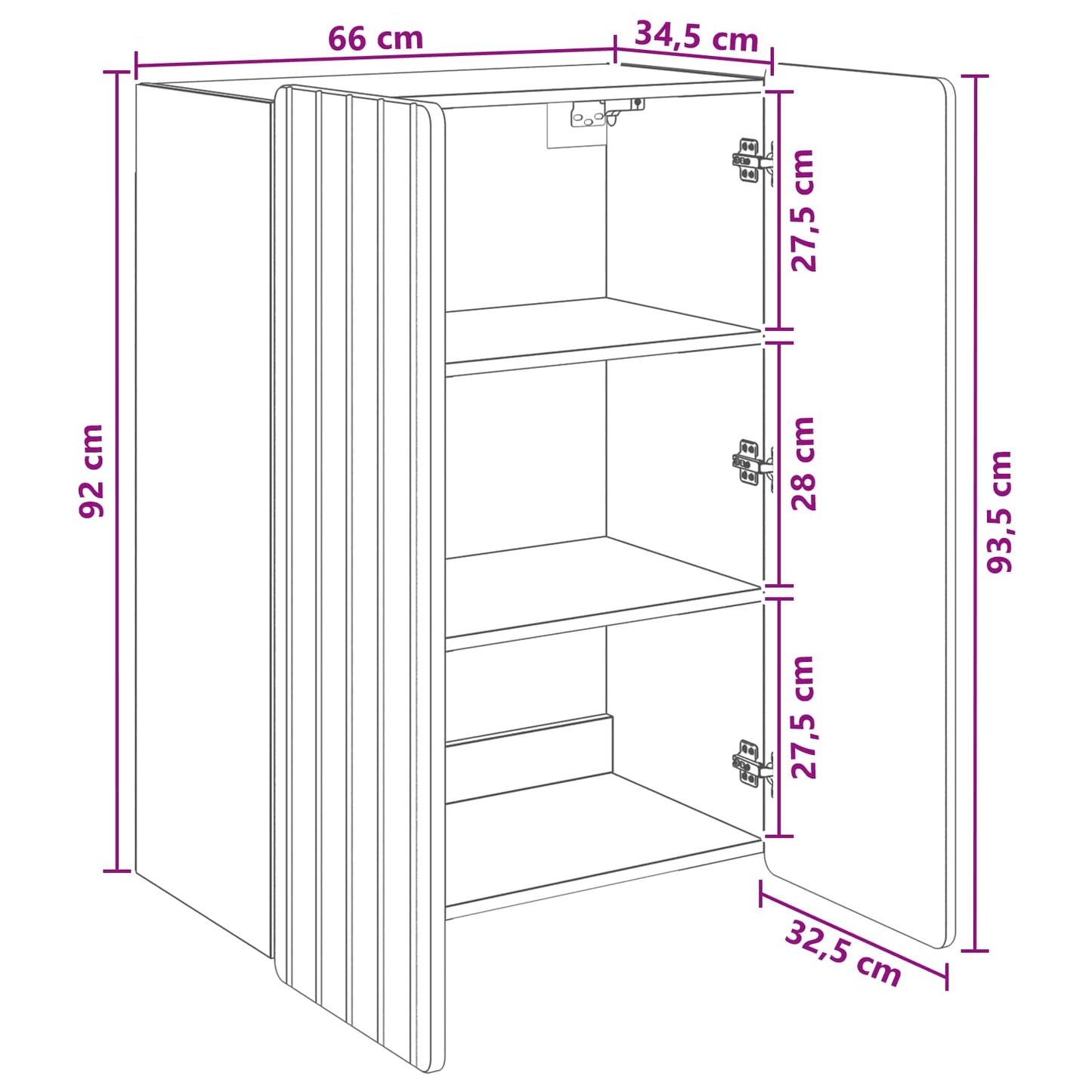 vidaXL Wall-Mounted Cabinet Black 66 x 34.5 x 92 cm Engineered Wood
