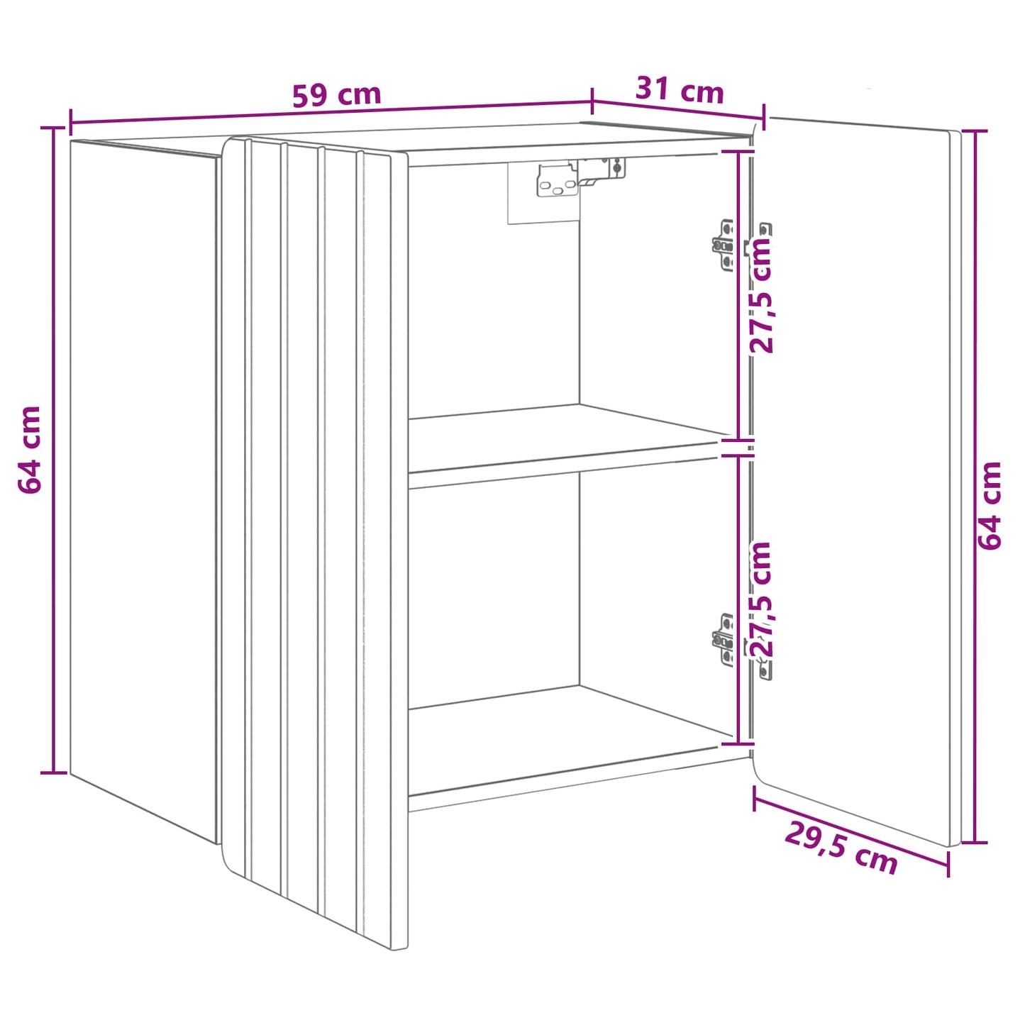 vidaXL Wall-Mounted Cabinet Black 59 x 31 x 64 cm Engineered Wood
