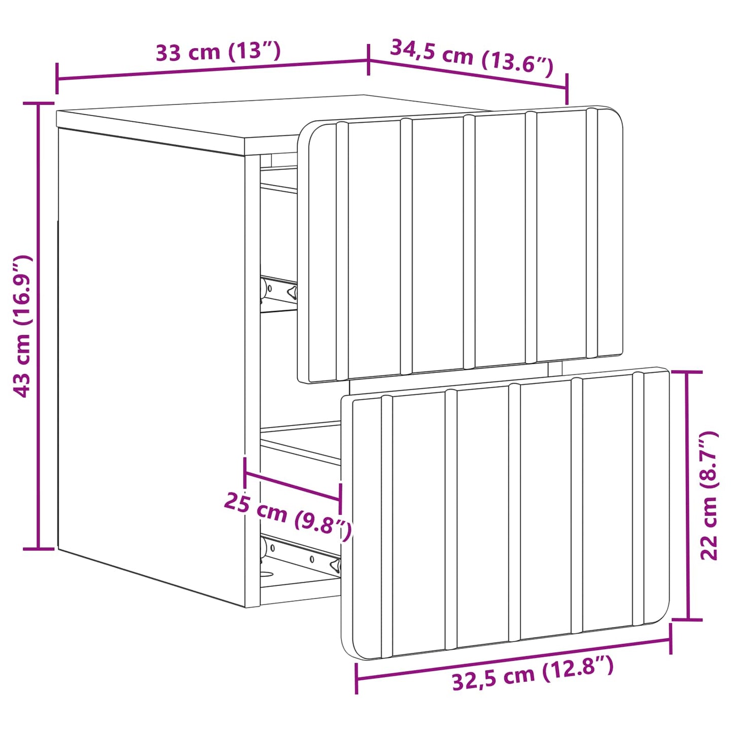 vidaXL Wall-Mounted Bedside Cabinet 2 pcs Smoked Oak 33 x 34.5 x 43 cm