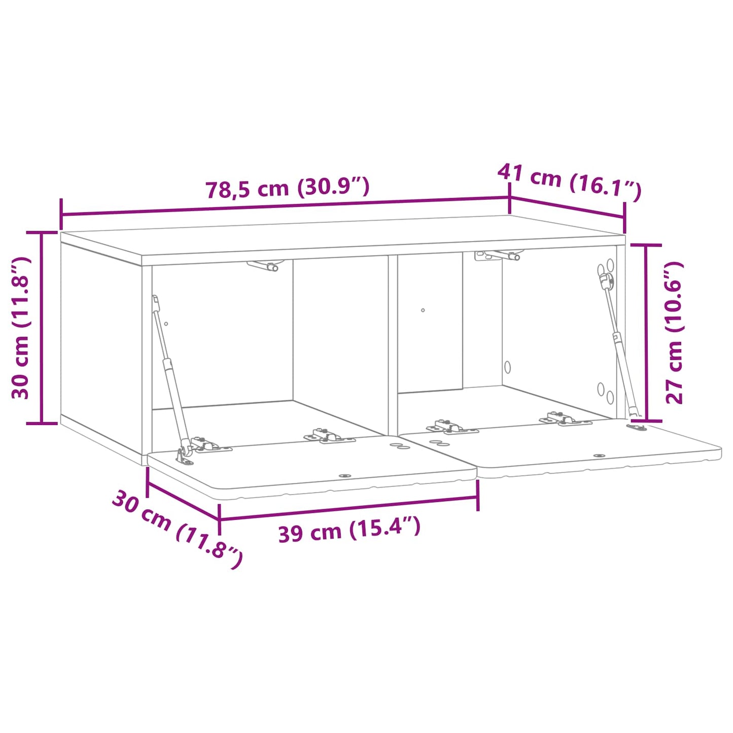 vidaXL Wall-Mounted TV Cabinet 78.5 x 41 x 30 cm Concrete Grey