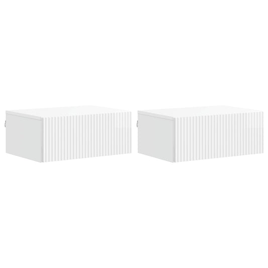 vidaXL Wall-Mounted Bedside Cabinet with Drawer 2 pcs High Gloss White