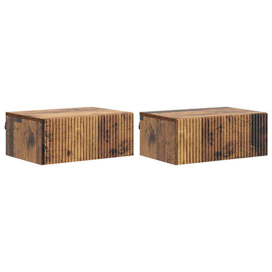 vidaXL Wall-Mounted Bedside Cabinet 2 pcs Old Wood 49 x 34.5 x 20 cm