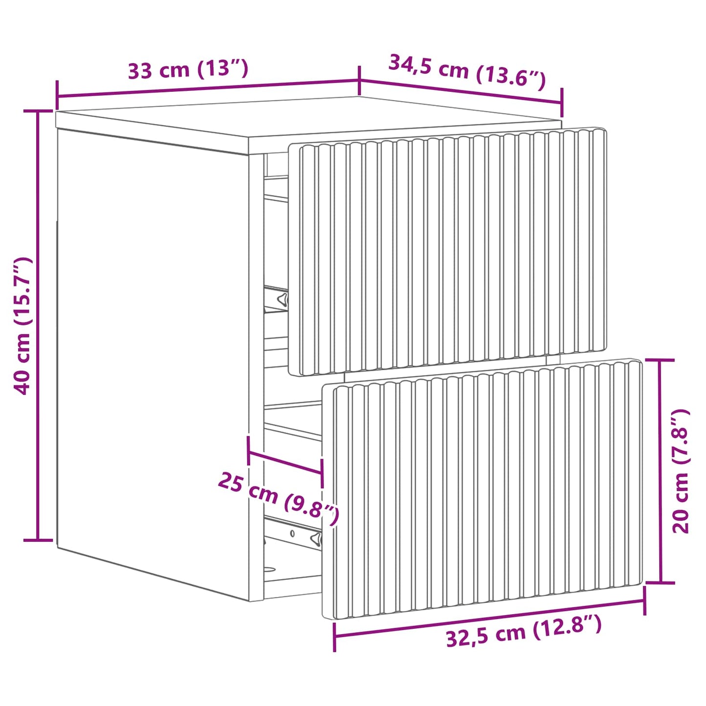 vidaXL Wall-Mounted Bedside Cabinet 2 pcs Black 33 x 34.5 x 40 cm