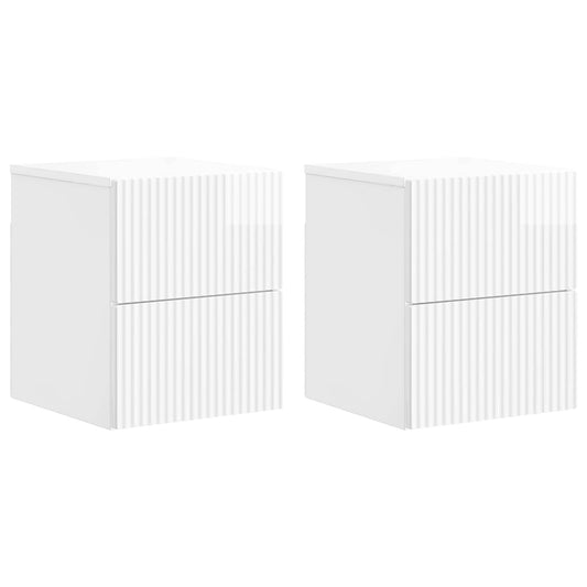 vidaXL Wall-Mounted Bedside Cabinet with Drawer 2 pcs High Gloss White