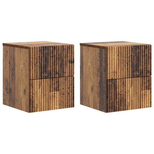 vidaXL Wall-Mounted Bedside Cabinet 2 pcs Old Wood 33 x 34.5 x 40 cm