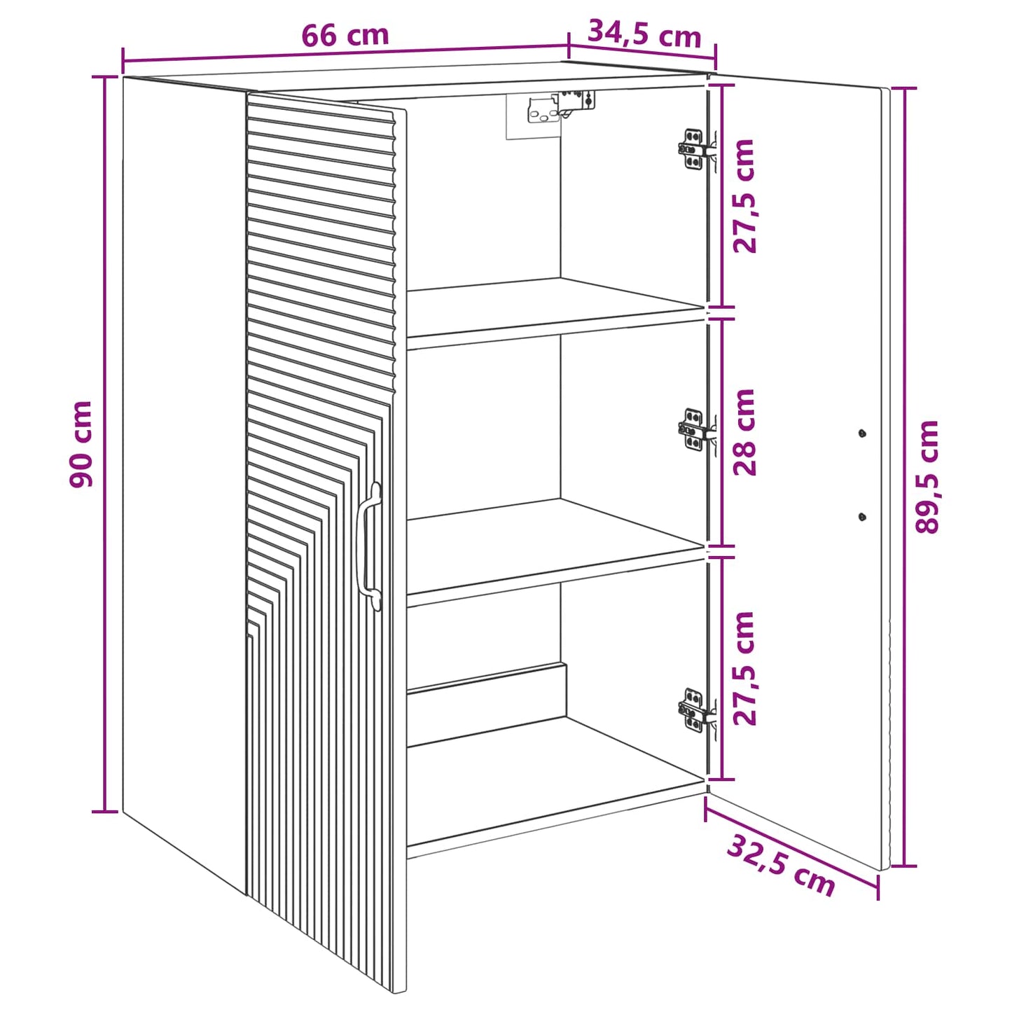vidaXL Wall-Mounted Cabinet Black 66 x 34.5 x 90 cm Engineered Wood