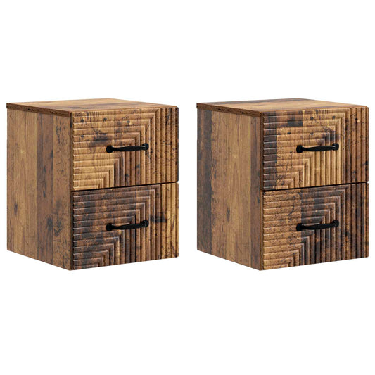 vidaXL Wall-Mounted Bedside Cabinet 2 pcs Old Wood 34.5 x 33 x 40 cm