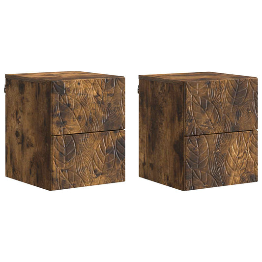 vidaXL Wall-Mounted Bedside Cabinet 2 pcs Smoked Oak 34.5 x 33 x 40 cm