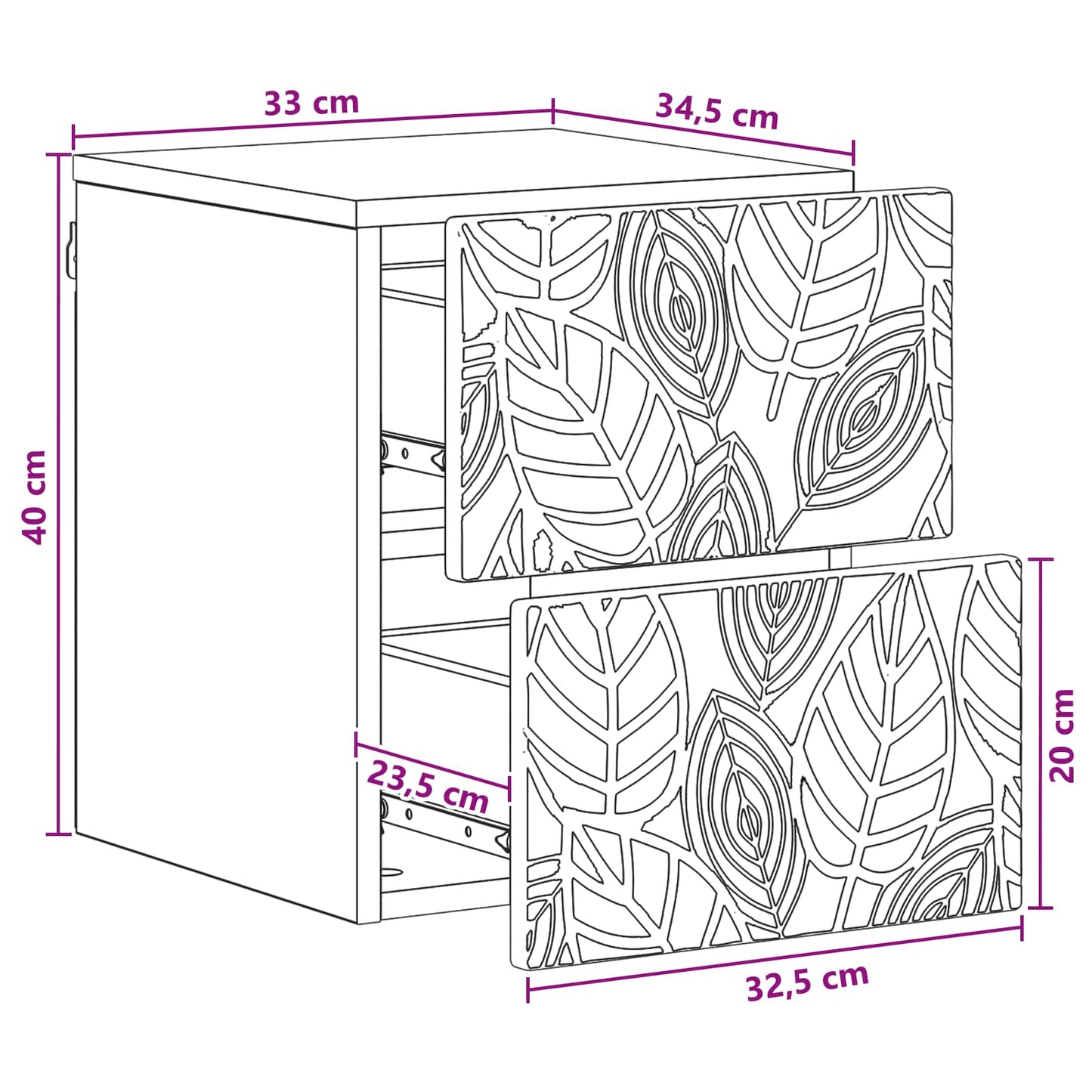 vidaXL Wall-Mounted Bedside Cabinet Old wood 34.5 x 33 x 40 cm