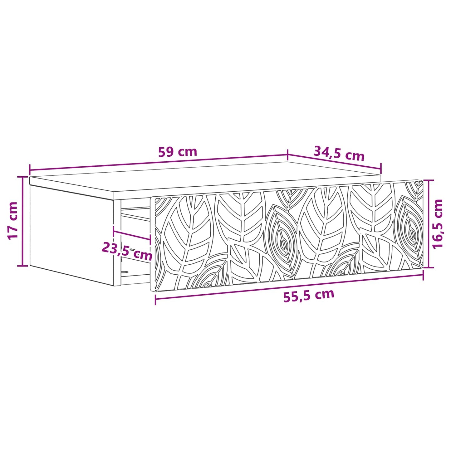 vidaXL Wall-Mounted Side Table 59 x 34.5 x 17 cm Engineered Wood