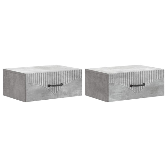 vidaXL Wall-Mounted Bedside Cabinet with Drawer 2 pcs Concrete Grey