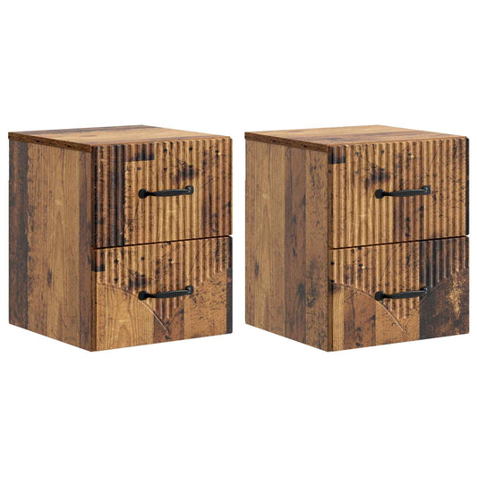 vidaXL Wall-Mounted Bedside Cabinet 2 pcs Old Wood 34.5 x 33 x 40 cm