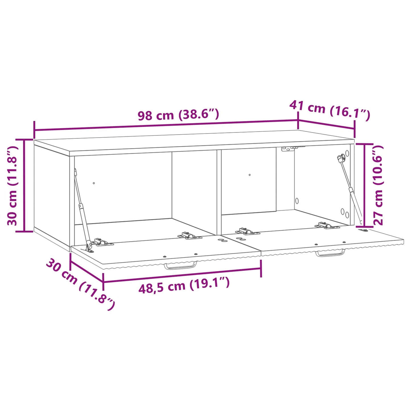 vidaXL Wall-Mounted TV Cabinet Black 98 x 41 x 30 cm Engineered Wood