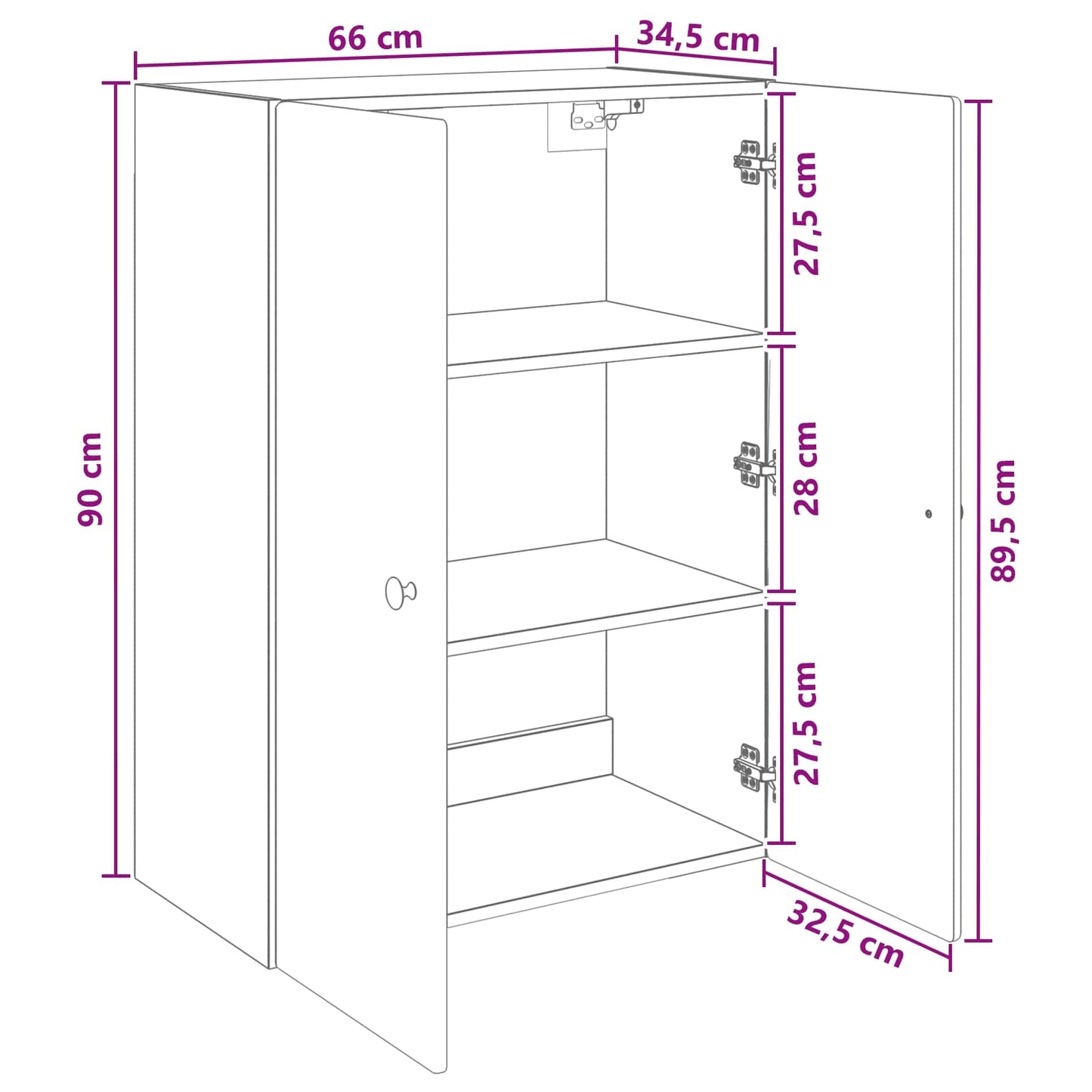 vidaXL Wall-Mounted Cabinet 66 x 34.5 x 90 cm Engineered Wood