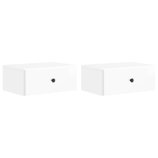 vidaXL Wall-Mounted Bedside Cabinet with Drawer 2 pcs High Gloss White