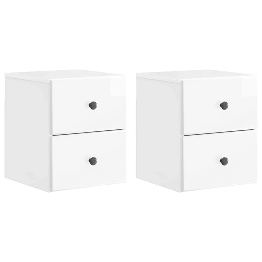 vidaXL Wall-Mounted Bedside Cabinet with Drawer 2 pcs High Gloss White