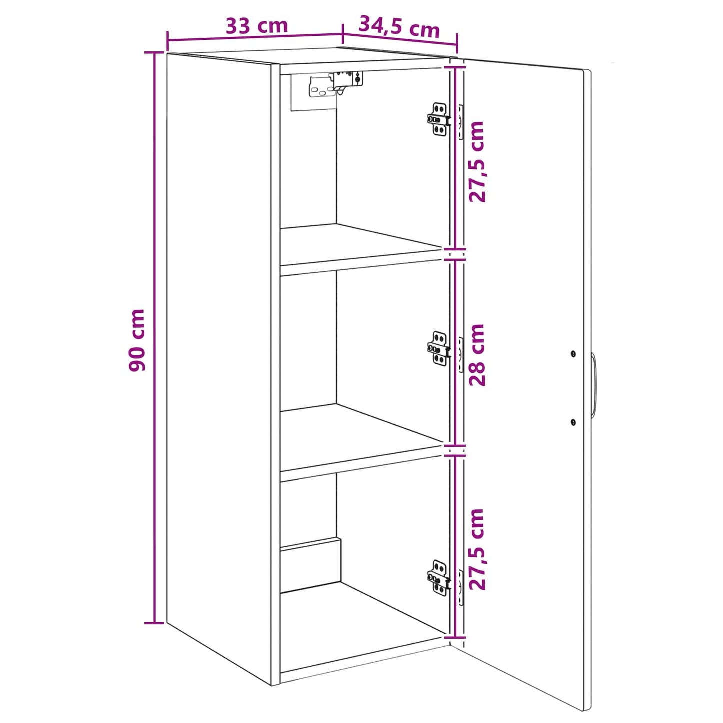 vidaXL Wall-Mounted Cabinet 33 x 34.5 x 90 cm Engineered Wood Black