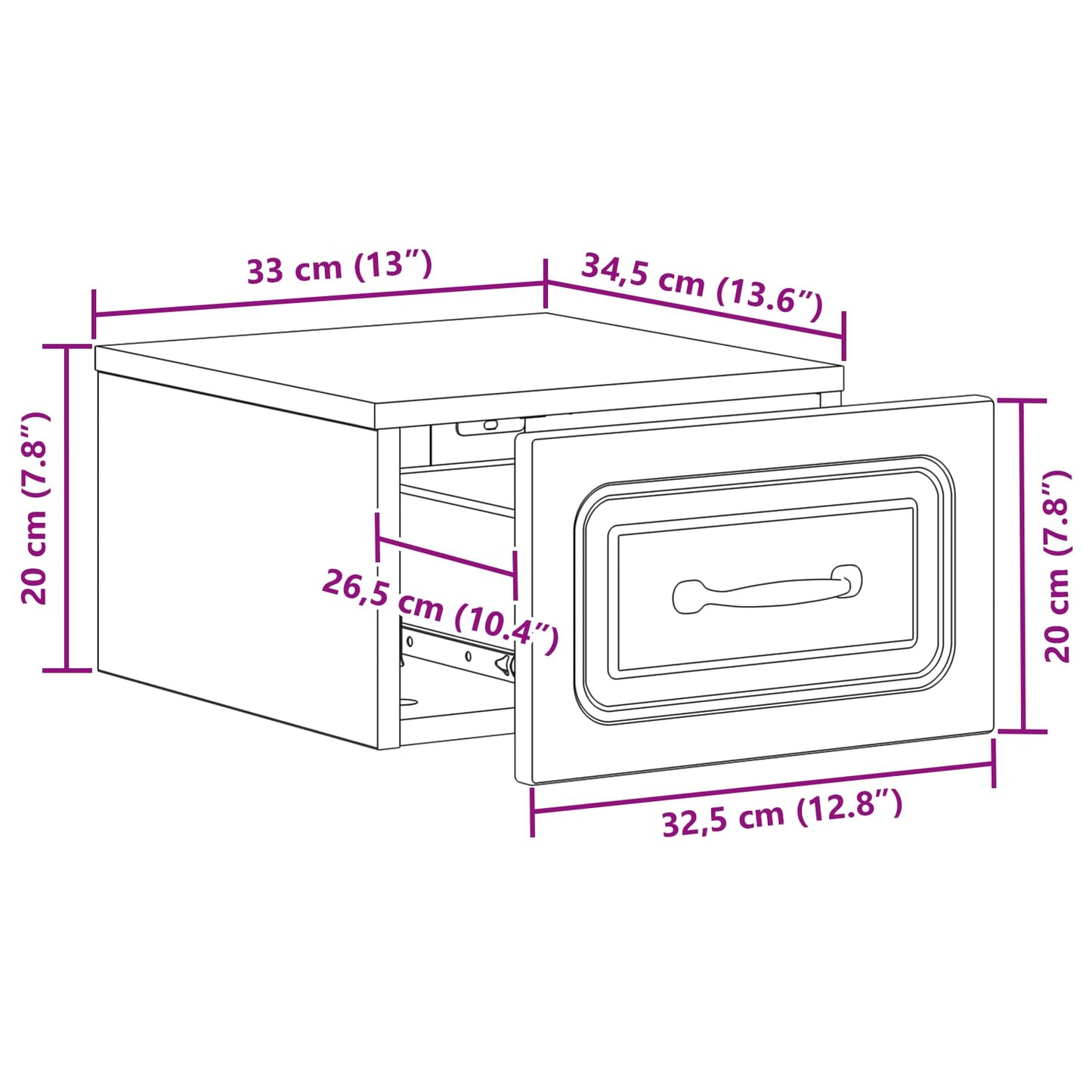 vidaXL Wall-Mounted Bedside Cabinet Sonoma Oak 34.5 x 33 x 20 cm