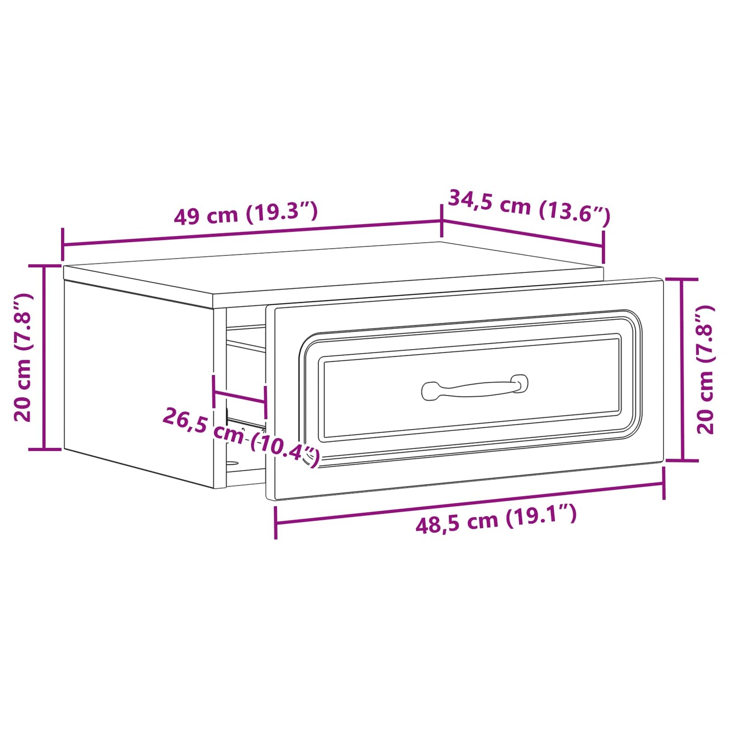 vidaXL Wall-Mounted Bedside Cabinet High Gloss White 49 x 34.5 x 20 cm