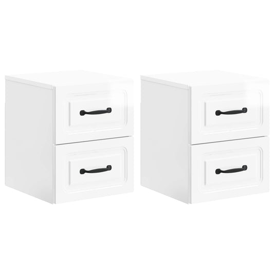 vidaXL Wall-Mounted Bedside Cabinet with Drawer 2 pcs High Gloss White