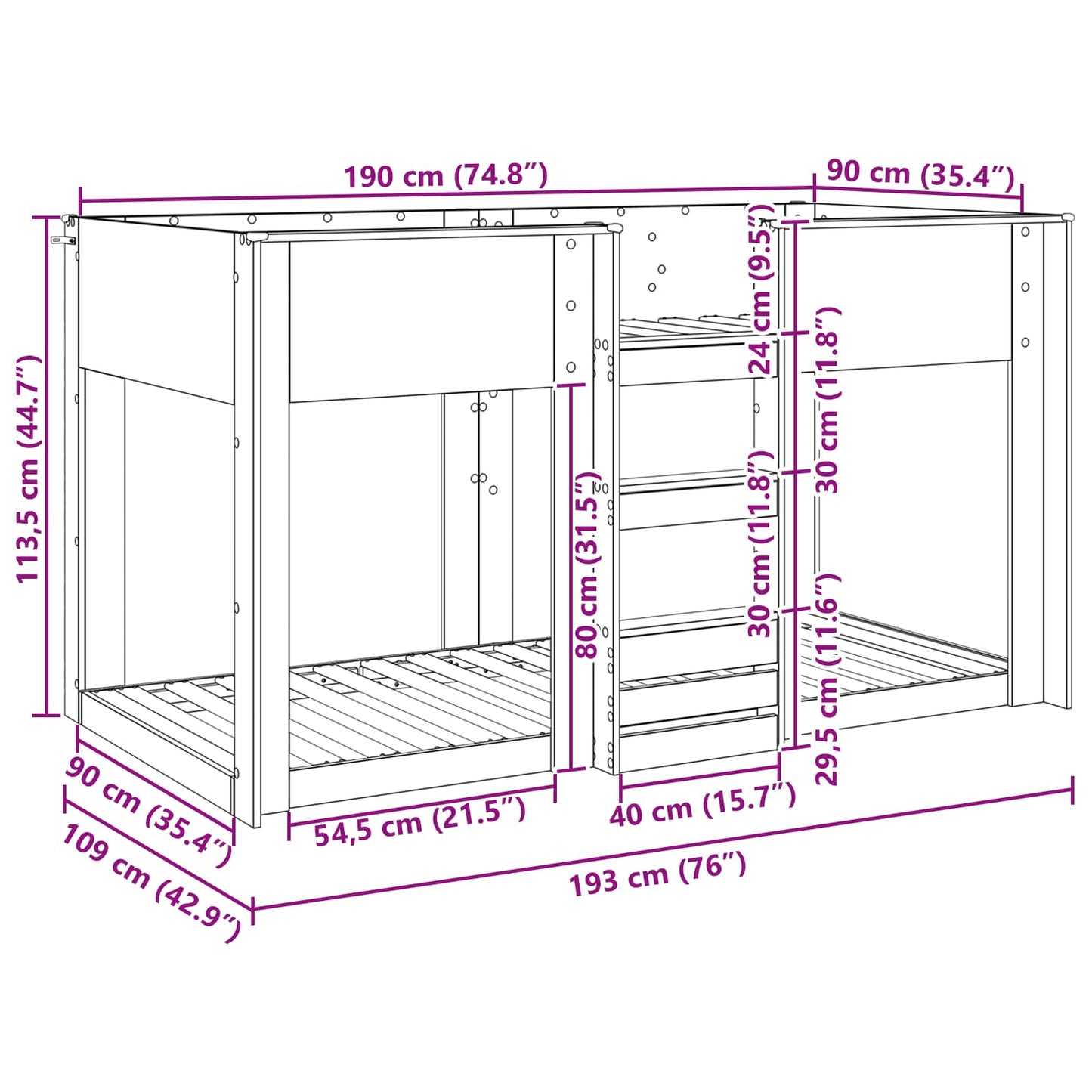 vidaXL Bunk Bed for Kids Smoked Oak 90 x 190 cm Engineered Wood