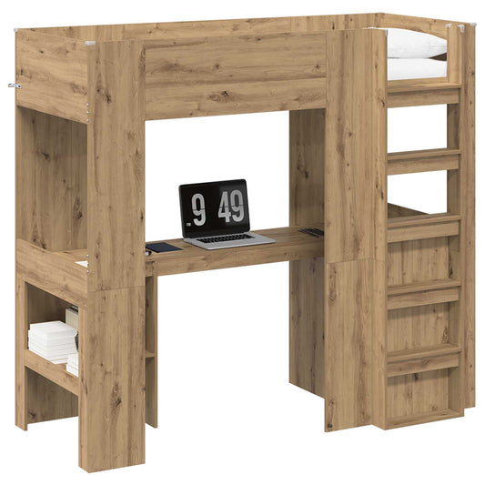 vidaXL Loft Bed Frame with Desk with Shelf Artisan Oak 75 x 190 cm