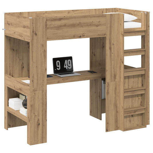 vidaXL Loft Bed Frame with Desk with Shelf Artisan Oak 90 x 190 cm