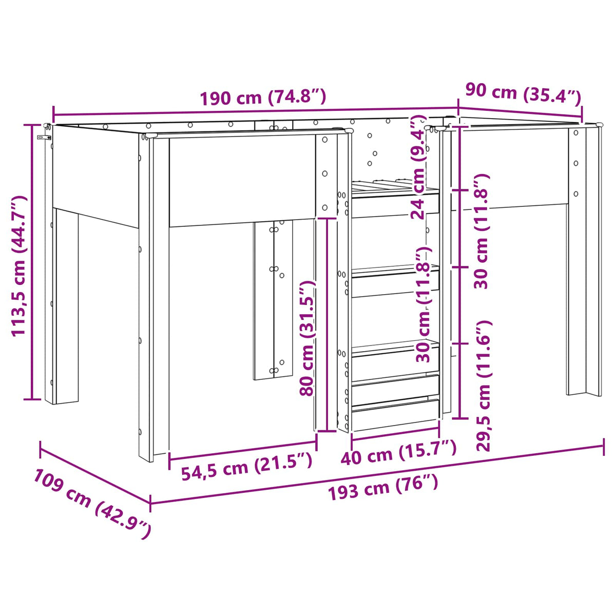 vidaXL Bunk Bed for Kids Old Wood 90 x 190 cm Engineered wood