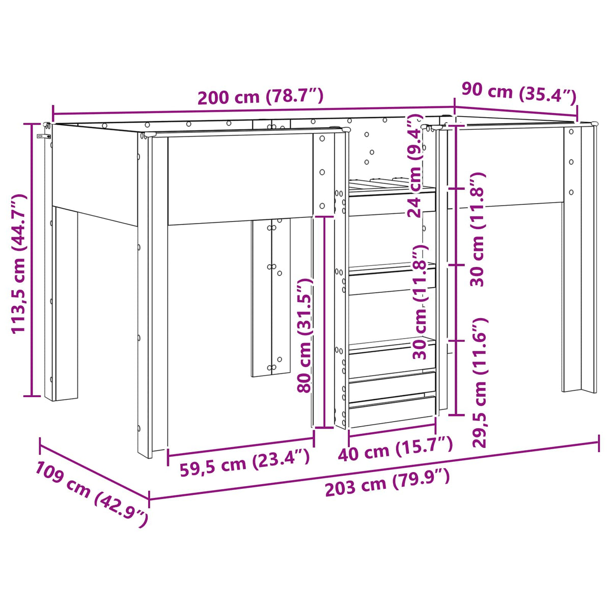 vidaXL Bunk Bed for Kids Old Wood 90 x 200 cm Engineered wood