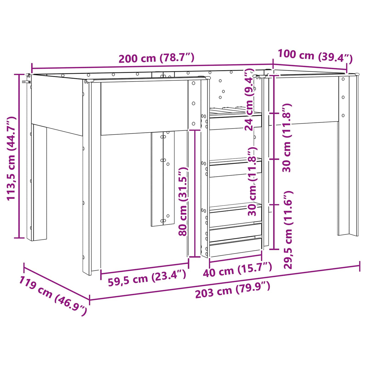 vidaXL Bunk Bed for Kids Old Wood 100 x 200 cm Engineered wood