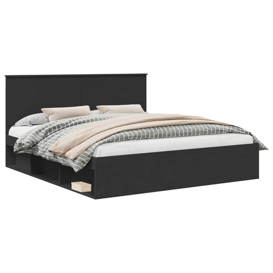 vidaXL Bed Frame with Headboard Black 200 x 200 cm Solid Pine Wood