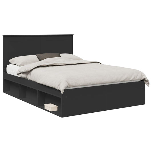 vidaXL Bed Frame with Headboard Black 150 x 200 cm Solid Pine Wood