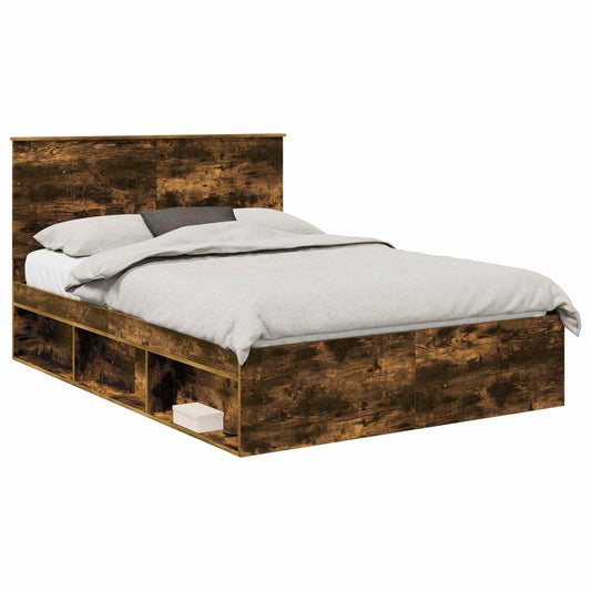 vidaXL Bed Frame with Drawer Smoked Oak 150 x 200 cm Solid Pine Wood