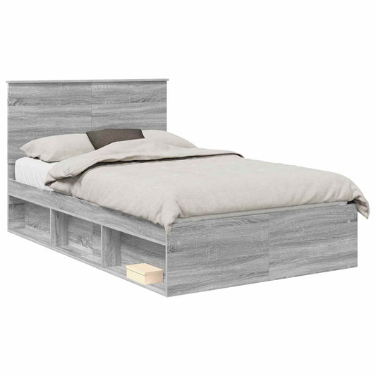 vidaXL Bed Frame Grey Sonoma 135 x 190 cm Solid Pine Wood