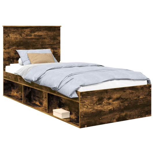 vidaXL Bed Frame with Headboard Smoked Oak 90 x 190 cm Solid Pine Wood