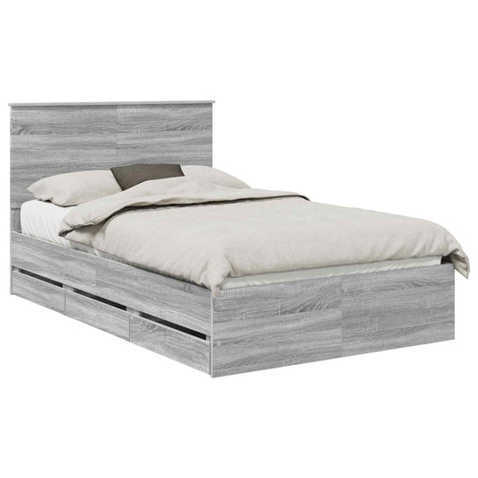 vidaXL Bed Frame with Drawer Grey Sonoma 120 x 190 cm Engineer Wood